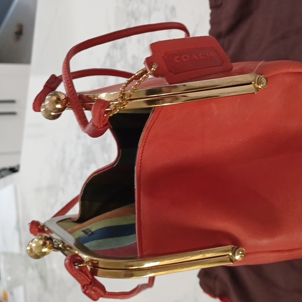 70's Bonnie Cashin Coach Kisslock Double Entry Swinger Bag Rare Zinnia(CORAL) - Picture 12 of 17